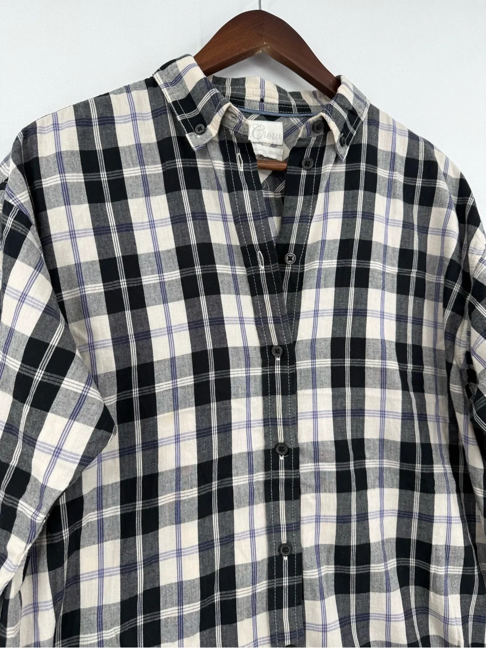 J. Crew Plaid Button Down Shirt Women’s Size 4 Black Blue Cream Cotton